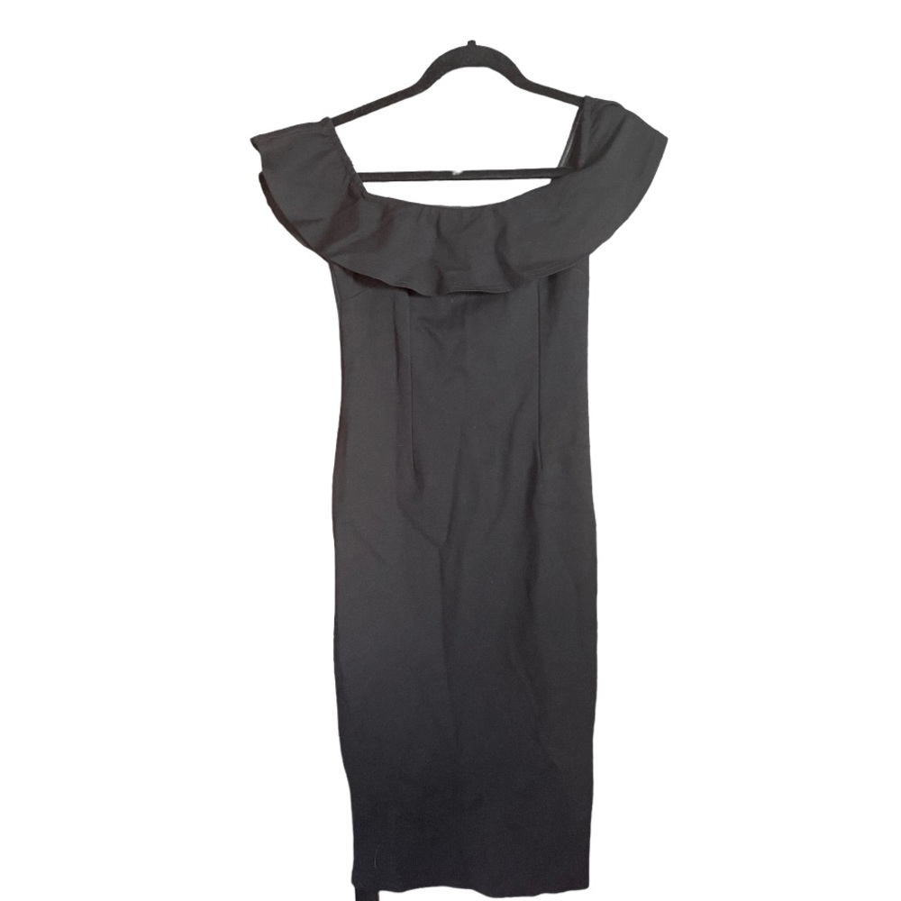 Lulus Black Pff the Shoulder Ruffle Bodycon MIDI Dress‎ S